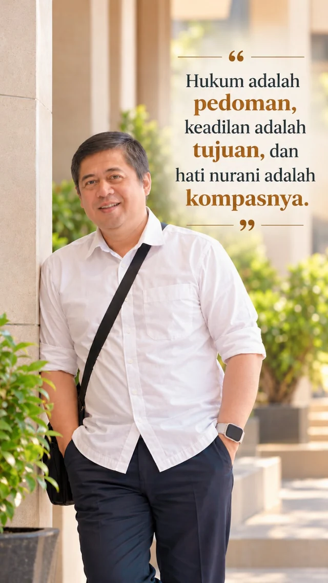 Potret Agung Endrawan dengan pesan: Hukum adalah pedoman, keadilan adalah tujuan, dan hati nurani adalah kompasnya.
